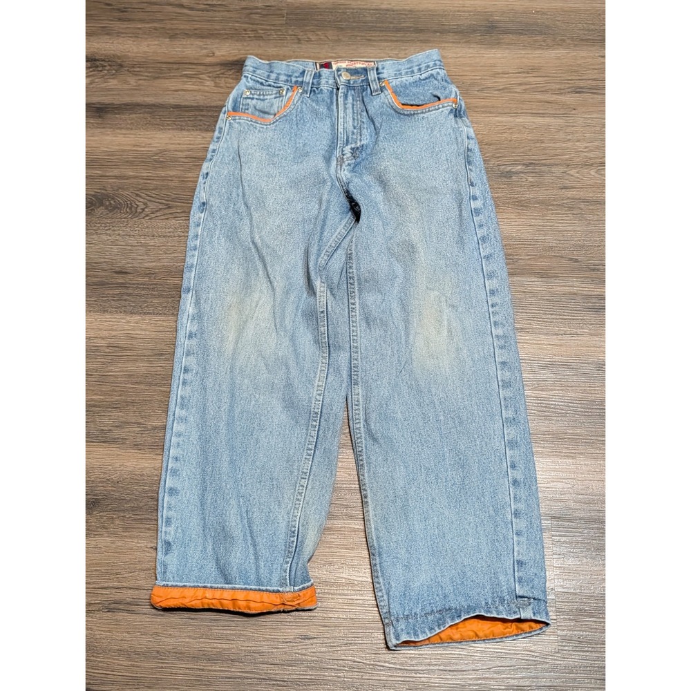 Vintage Jordin Sportswear Baggy Wide Leg Jeans Light Wash Orange Trim Size 12